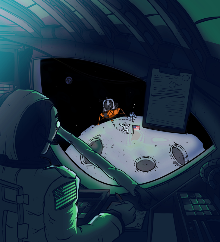 Draw astronaut Michael Collins as he sits in the Command ...